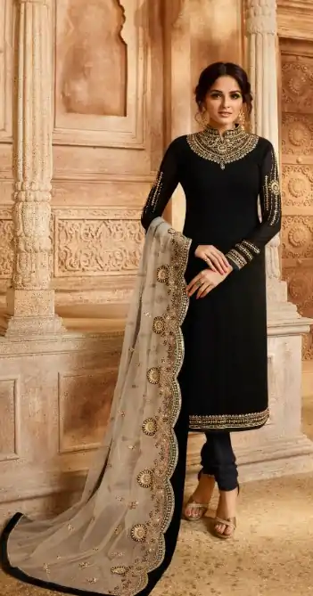 FC TL 3007 Black Color Georgette Embroidery Sharara Suit Wedding, Party, Festive Expected Delivery 4-6 Working Days  @2449/- | Casual Suits, Jump Suits, Creative suits, Designer Suits, Palazzo Suits, Party Wear Suits, Patiala Suits, Salwar suit, Straight Suits