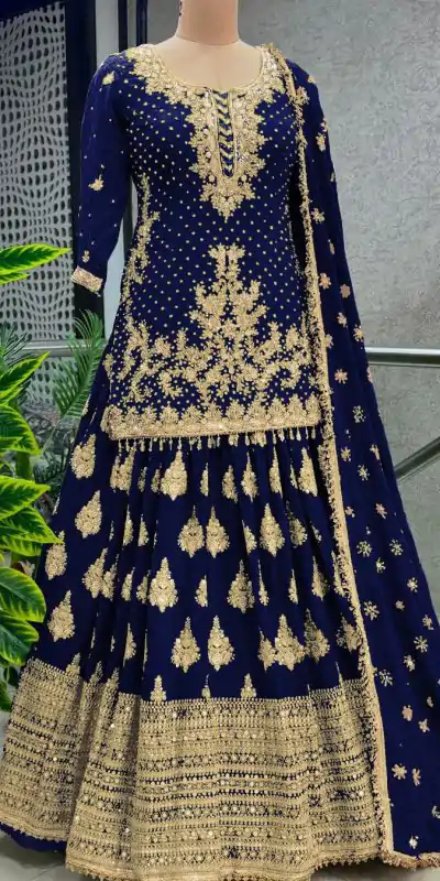 NSR 806 Navy Blue Color Pure Chinnon Silk Embroidery Lehenga Choli Casual, Party Festive, Events Etc. Expected Delivery 4-6 Working Days @2199/- | Creative Lehenga, Bollywood Lehenga, Designer Lehenga, Embroidered Lehenga, Lehenga, Party Wear Lehenga, Straight Suits