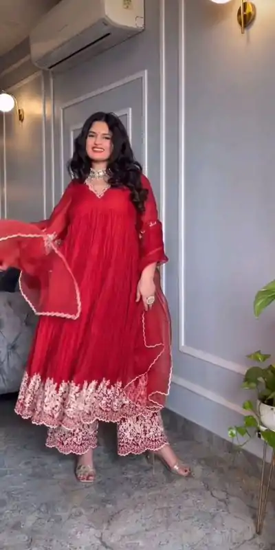 NF 1205 Red Color Chinon Silk Embroidery Salwar Suit Casual, Wedding, Party, Festive, Events . Expected Delivery  4-6 Working Days @2149 | Casual Suits, Creative suits, Designer Suits, Palazzo Suits, Party Wear Suits, Patiala Suits, Salwar suit, Straight Suits