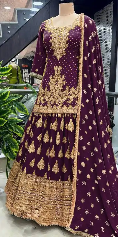 NSR 806 Wine Color Pure Chinnon Silk Embroidery Lehenga Choli Casual, Party Festive, Events Etc. Expected Delivery 4-6 Working Days @2199/- | Creative Lehenga, Bollywood Lehenga, Designer Lehenga, Embroidered Lehenga, Lehenga, Party Wear Lehenga, Straight Suits