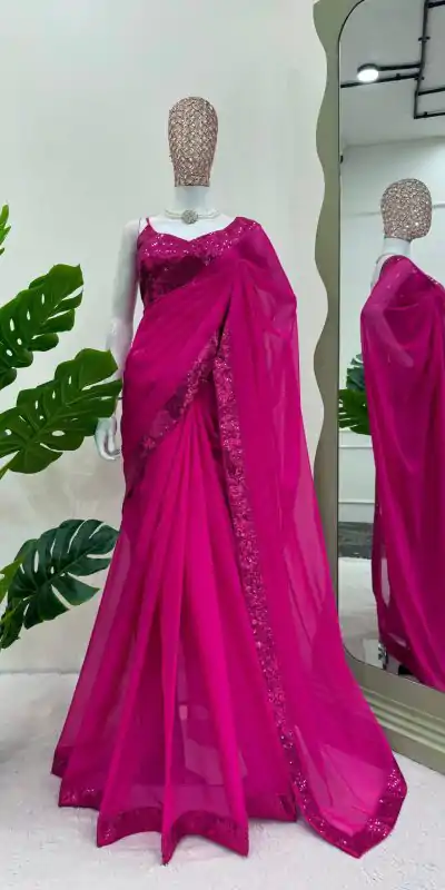 KD 503 Rani Pink Color Tabby Silk Sequence Beglory Silk Saree Casual, Party Wear, Wedding, Events Etc. Expected Delivery 4-6 Working Days @1999/- | Embroidered Sarees, Bollywood Sarees, Creative Sarees, Designer Sarees, Ethnic Saree, Modern Digital sarees, Party Wear Sarees, Sarees