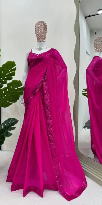 KD 503 Rani Pink Color Tabby Silk Sequence Beglory Silk Saree Casual, Party Wear, Wedding, Events Etc. Expected Delivery 4-6 Working Days @1999/- | Embroidered Sarees, Bollywood Sarees, Creative Sarees, Designer Sarees, Ethnic Saree, Modern Digital sarees, Party Wear Sarees, Sarees