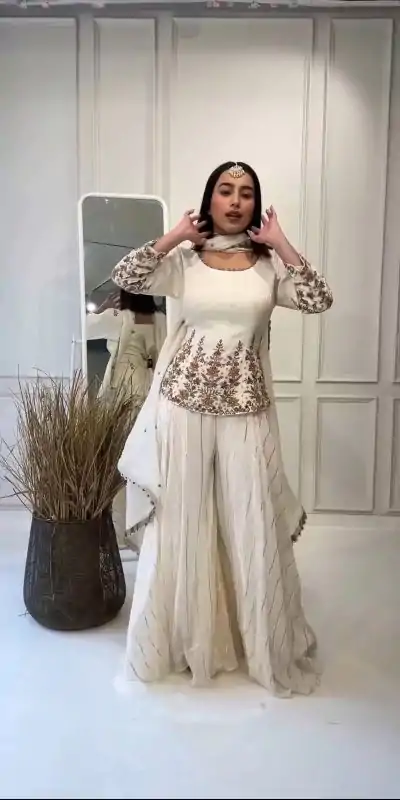 NSR 789 White Color Heavy Georgette Embroidery Salwar Suit Casual, Party Festive, Events Etc. Expected Delivery 4-6 Working Days @2099/ | Casual Suits, Jump Suits, Creative suits, Designer Suits, Palazzo Suits, Party Wear Suits, Patiala Suits, Salwar suit, Straight Suits