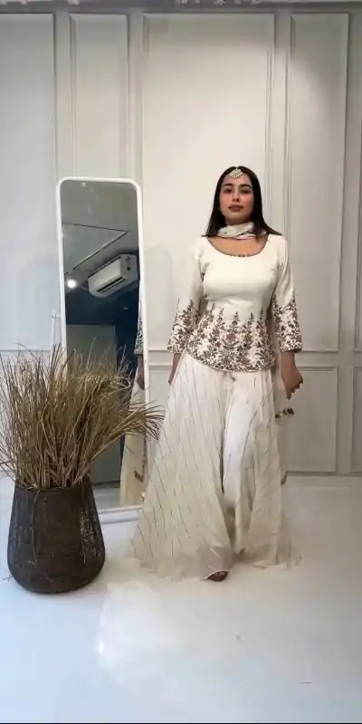 NSR 789 White Color Heavy Georgette Embroidery Salwar Suit Casual, Party Festive, Events Etc. Expected Delivery 4-6 Working Days @2099/ | Casual Suits, Jump Suits, Creative suits, Designer Suits, Palazzo Suits, Party Wear Suits, Patiala Suits, Salwar suit, Straight Suits