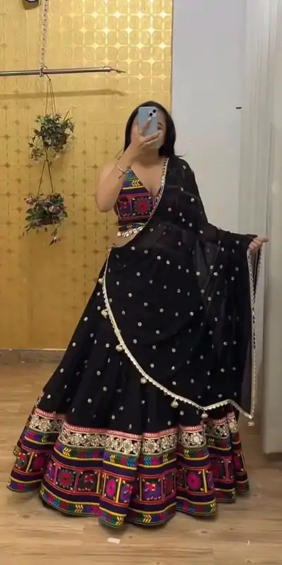 PC N04 Black Color Georgette Heavy Gamathi Work Lehenga Choli Casual, Party Wear, Events, Festivals Wear Expected Delivery 4-6 Working Days @2629/- | Creative Lehenga, Bollywood Lehenga, Designer Lehenga, Embroidered Lehenga, Lehenga, Party Wear Lehenga
