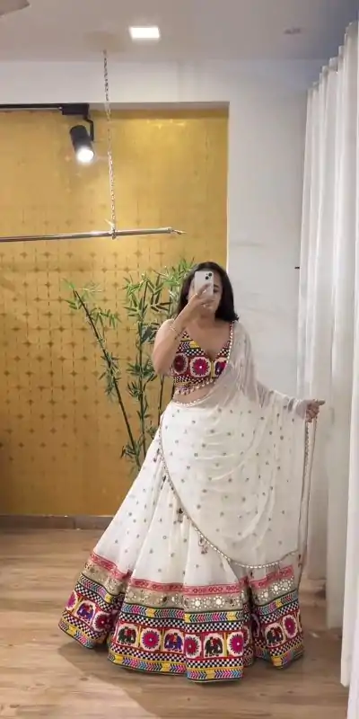 PC N04 White Color Georgette Heavy Gamathi Work Lehenga Choli Casual, Party Wear, Events, Festivals Wear Expected Delivery 4-6 Working Days @2629/- | Creative Lehenga, Bollywood Lehenga, Designer Lehenga, Embroidered Lehenga, Lehenga, Party Wear Lehenga