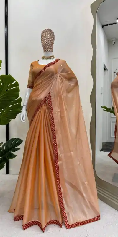 KD 501 Coral Color Burberry Silk Thread Sequence Saree Casual, Party Wear, Wedding, Events Etc. Expected Delivery 4-6 Working Days @1899/- | Embroidered Sarees, Bollywood Sarees, Creative Sarees, Designer Sarees, Ethnic Saree, Modern Digital sarees, Party Wear Sarees, Sarees