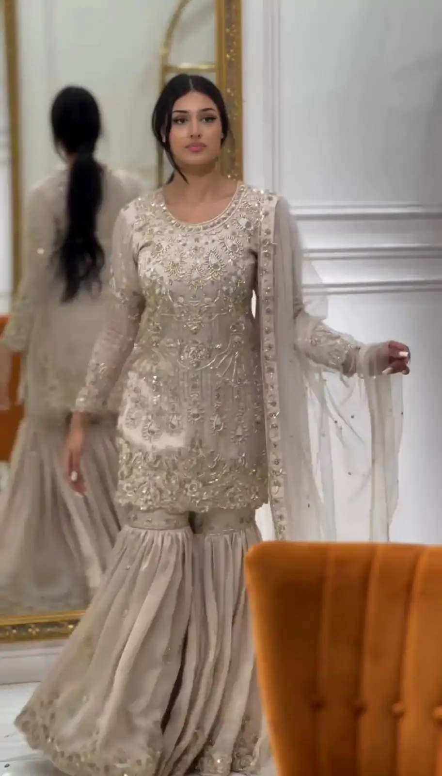 ZSR 3078 Cream Color Georgette Embroidery Sequence Sharara Suit Casual, Wedding, Party, Festive, Events Etc. Expected Delivery 4-6 Working Days @2149/- | Casual Suits, Jump Suits, Creative suits, Designer Suits, Palazzo Suits, Party Wear Suits, Patiala Suits, Salwar suit, Straight Suits