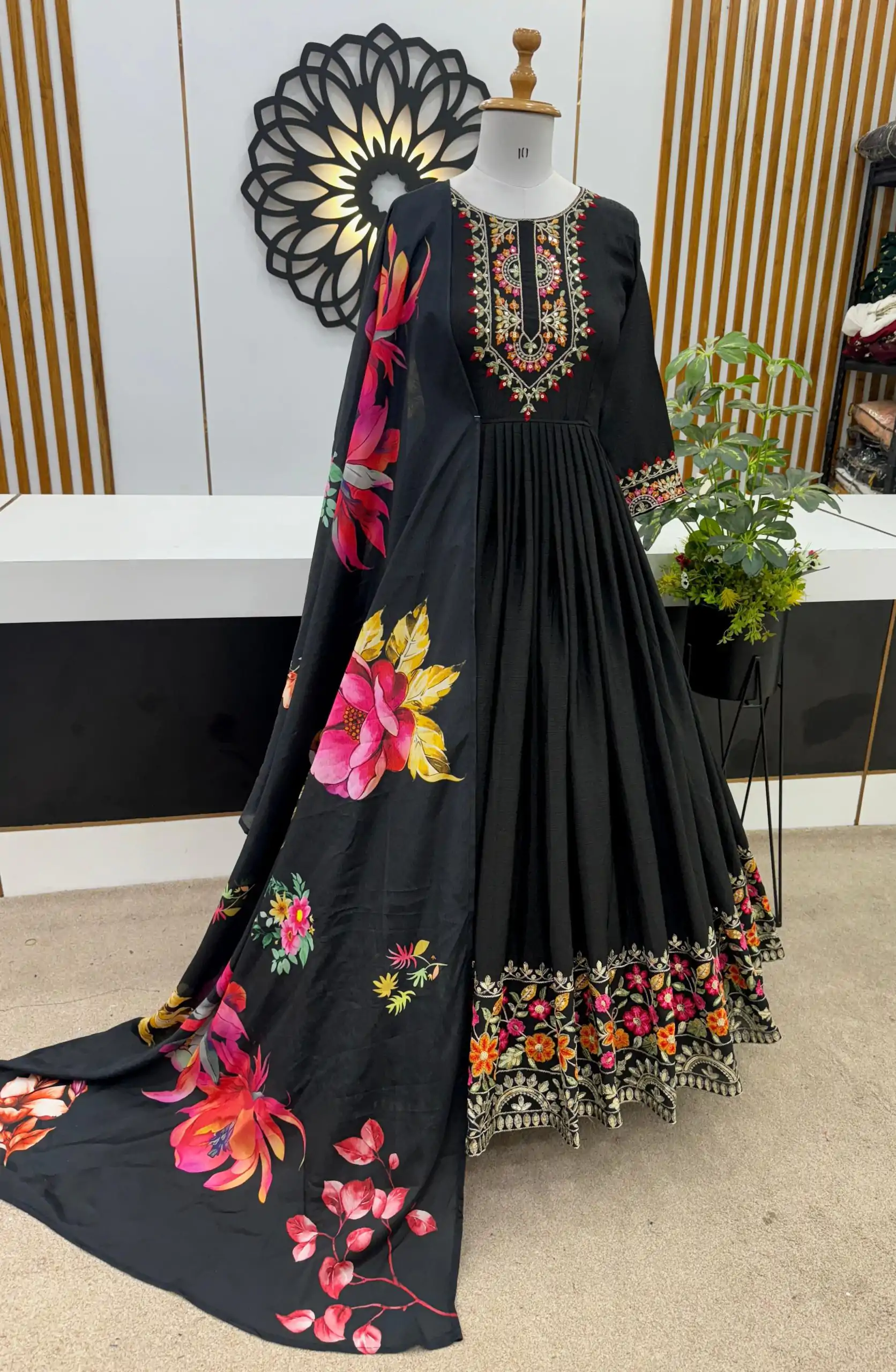 ZF 385 Black Color Chinon Silk Embroidery Sequence Gonw Casual, Wedding, Party, Festive, Events Etc. Expected Delivery 4-6 Working Days @2099/- | Bollywood Gowns, Creative Gowns, Designer Gowns, Embroidered Gowns, Gowns, Party Wear Gowns