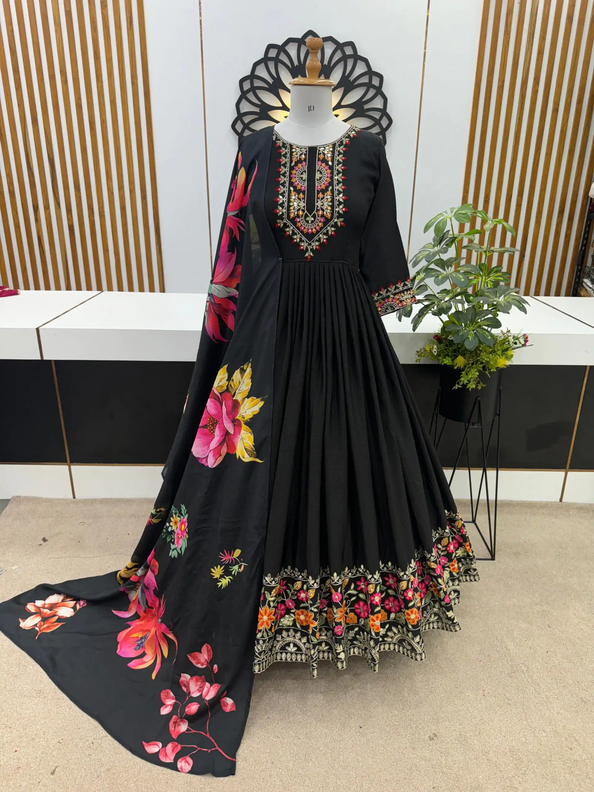 ZF 385 Black Color Chinon Silk Embroidery Sequence Gonw Casual, Wedding, Party, Festive, Events Etc. Expected Delivery 4-6 Working Days @2099/- | Bollywood Gowns, Creative Gowns, Designer Gowns, Embroidered Gowns, Gowns, Party Wear Gowns