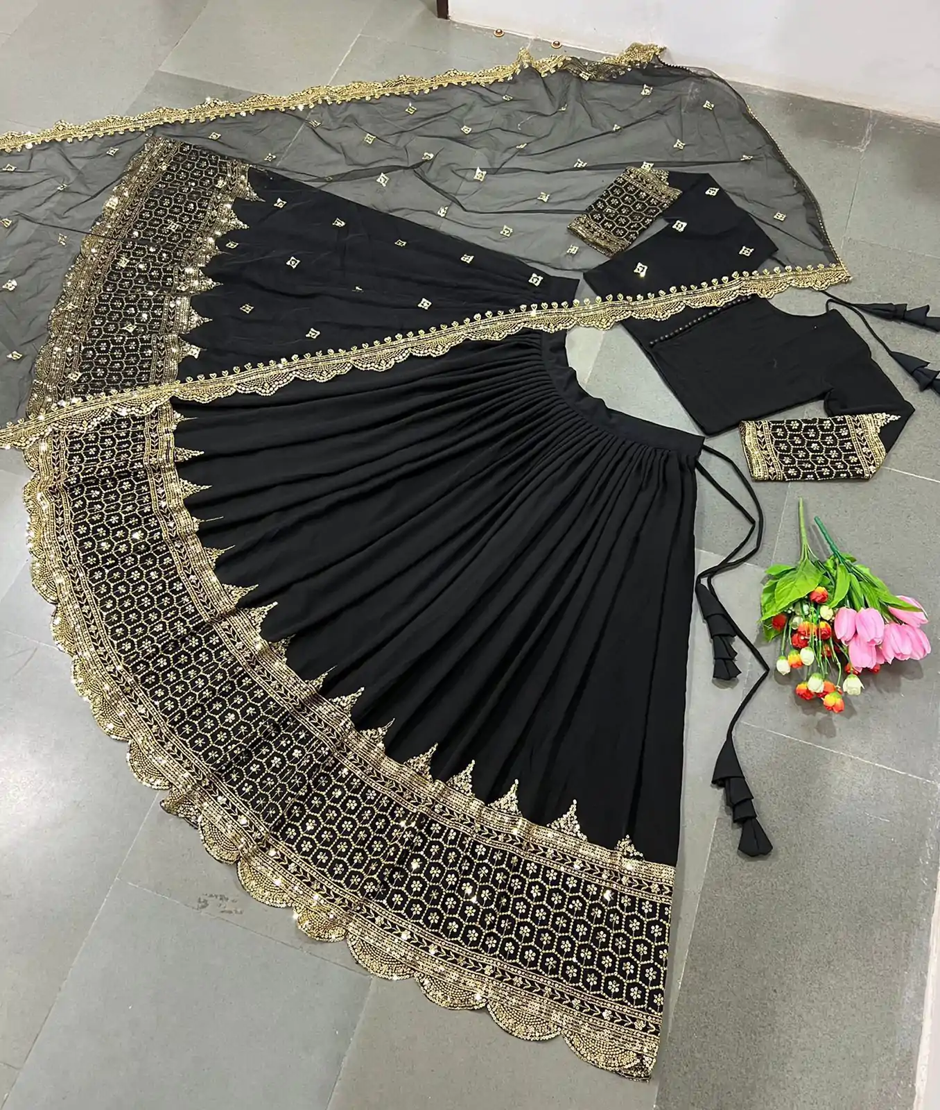 ZF 204 Black Color Faux Georgette Heavy Embroidery Sequence Work Lehenga Choli Wedding, Party, Events Etc. Expected Delivery 4-6 Working Days 1899/- | Creative Lehenga, Bollywood Lehenga, Designer Lehenga, Embroidered Lehenga, Lehenga, Party Wear Lehenga