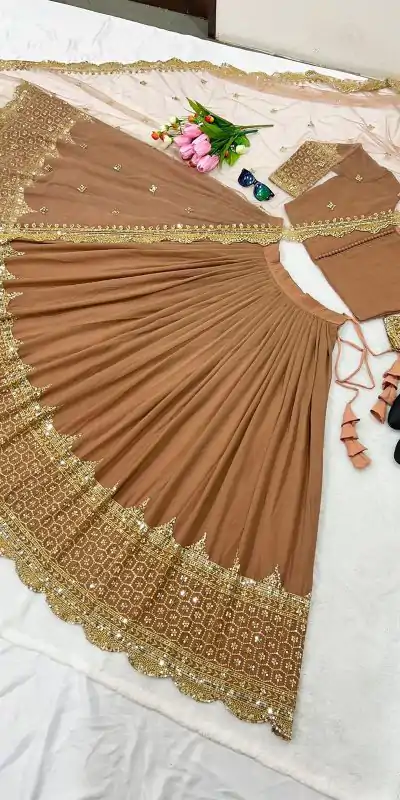 ZF 204 Brown Color Faux Georgette Heavy Embroidery Sequence Work Lehenga Choli Wedding, Party, Events Etc. Expected Delivery 4-6 Working Days 1899/- | Creative Lehenga, Bollywood Lehenga, Designer Lehenga, Embroidered Lehenga, Lehenga, Party Wear Lehenga