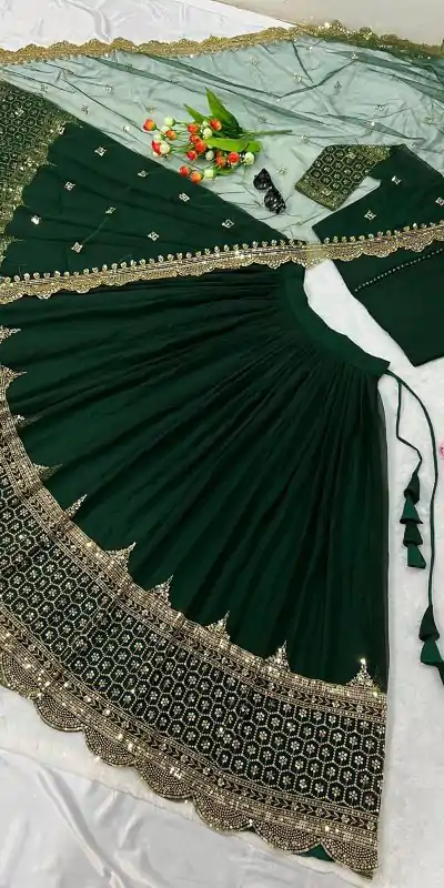 ZF 204 Dark Green Color Faux Georgette Heavy Embroidery Sequence Work Lehenga Choli Wedding, Party, Events Etc. Expected Delivery 4-6 Working Days 1899/- | Creative Lehenga, Bollywood Lehenga, Designer Lehenga, Embroidered Lehenga, Lehenga, Party Wear Lehenga
