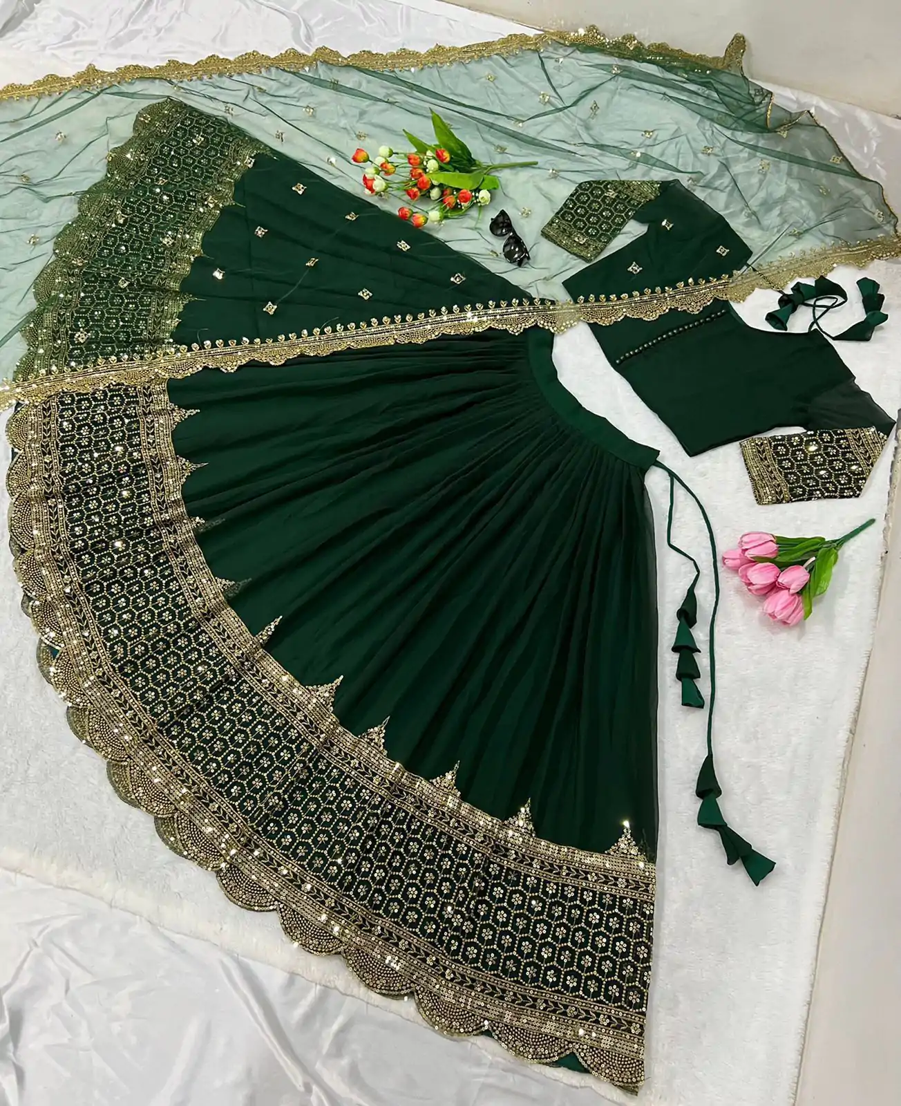 ZF 204 Dark Green Color Faux Georgette Heavy Embroidery Sequence Work Lehenga Choli Wedding, Party, Events Etc. Expected Delivery 4-6 Working Days 1899/- | Creative Lehenga, Bollywood Lehenga, Designer Lehenga, Embroidered Lehenga, Lehenga, Party Wear Lehenga