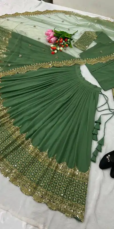 ZF 204 Light Green Color Faux Georgette Heavy Embroidery Sequence Work Lehenga Choli Wedding, Party, Events Etc. Expected Delivery 4-6 Working Days 1899/- | Creative Lehenga, Bollywood Lehenga, Designer Lehenga, Embroidered Lehenga, Lehenga, Party Wear Lehenga