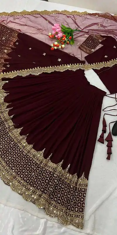 ZF 204 Maroon Color Faux Georgette Heavy Embroidery Sequence Work Lehenga Choli Wedding, Party, Events Etc. Expected Delivery 4-6 Working Days 1899/- | Creative Lehenga, Bollywood Lehenga, Designer Lehenga, Embroidered Lehenga, Lehenga, Party Wear Lehenga