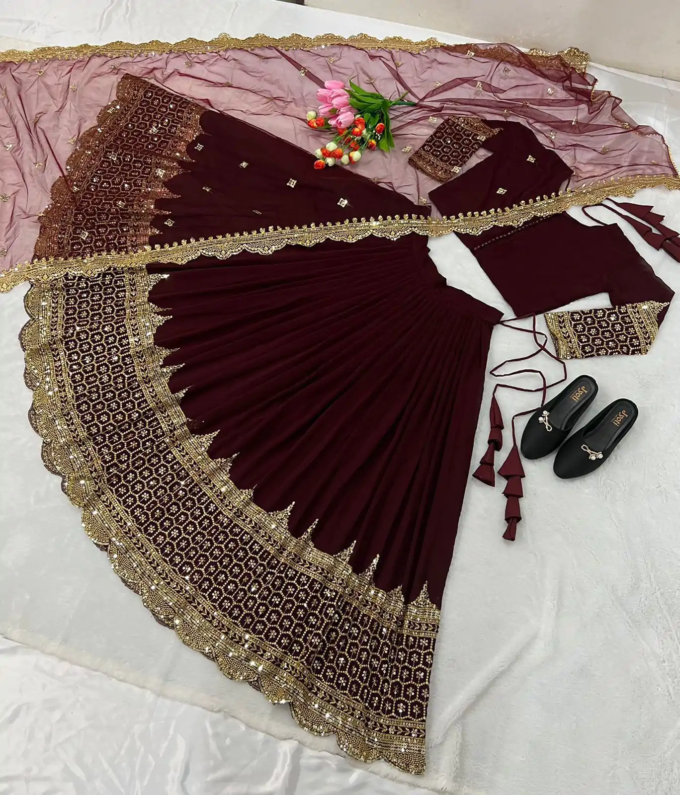 ZF 204 Maroon Color Faux Georgette Heavy Embroidery Sequence Work Lehenga Choli Wedding, Party, Events Etc. Expected Delivery 4-6 Working Days 1899/- | Creative Lehenga, Bollywood Lehenga, Designer Lehenga, Embroidered Lehenga, Lehenga, Party Wear Lehenga