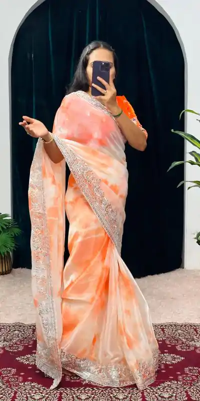 ST 480 Orange Color Burberry Blooming Embroidery Zari Saree Casual, Wedding, Party, Festive, Events Etc. Expected Delivery 4-6 Working Days @2449/- | Embroidered Sarees, Bollywood Sarees, Creative Sarees, Designer Sarees, Ethnic Saree, Modern Digital sarees, Party Wear Sarees, Sarees