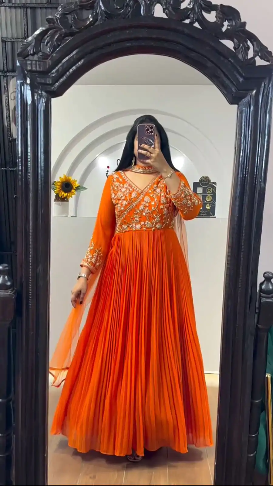PC 421 Orange Color Fox Georgette Embroidery Sequence Gown Casual, Party Wear, Events, Festivals Wear Expected Delivery 4-6 Working Days @1629/- | Bollywood Gowns, Creative Gowns, Designer Gowns, Embroidered Gowns, Gowns, Party Wear Gowns