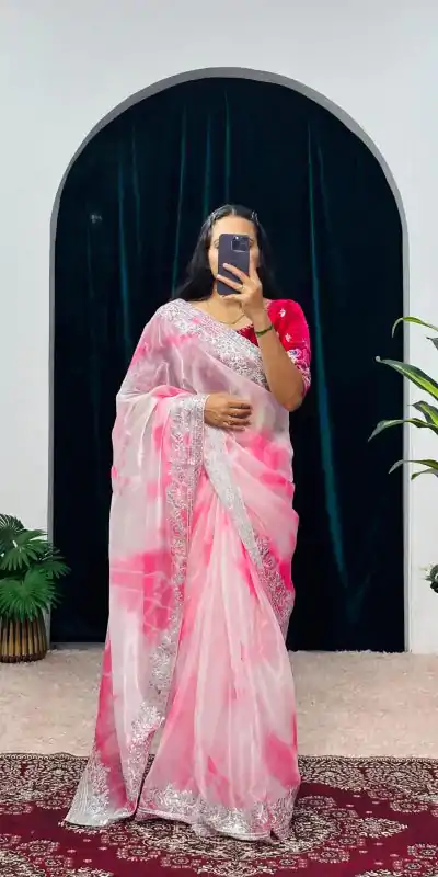 ST 480 Pink Color Burberry Blooming Embroidery Zari Saree Casual, Wedding, Party, Festive, Events Etc. Expected Delivery 4-6 Working Days @2449/- | Embroidered Sarees, Bollywood Sarees, Creative Sarees, Designer Sarees, Ethnic Saree, Modern Digital sarees, Party Wear Sarees, Sarees