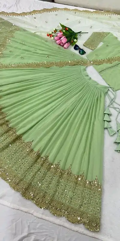 ZF 204 Pista Color Faux Georgette Heavy Embroidery Sequence Work Lehenga Choli Wedding, Party, Events Etc. Expected Delivery 4-6 Working Days 1899/- | Creative Lehenga, Bollywood Lehenga, Designer Lehenga, Embroidered Lehenga, Lehenga, Party Wear Lehenga