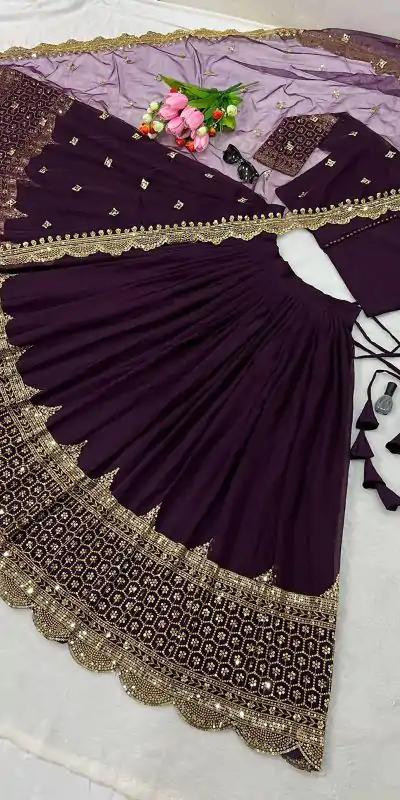 ZF 204 Purple Color Faux Georgette Heavy Embroidery Sequence Work Lehenga Choli Wedding, Party, Events Etc. Expected Delivery 4-6 Working Days 1899/- | Creative Lehenga, Bollywood Lehenga, Designer Lehenga, Embroidered Lehenga, Lehenga, Party Wear Lehenga
