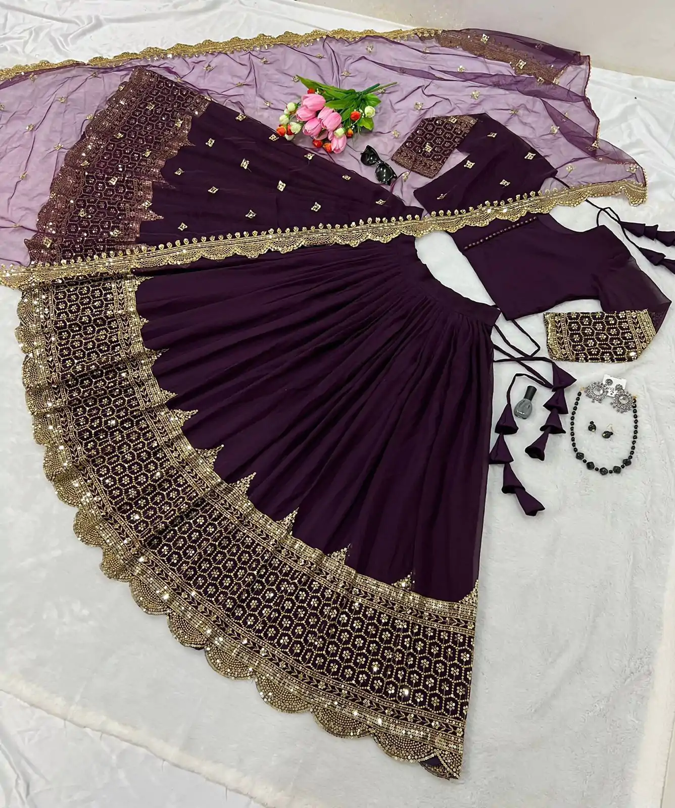 ZF 204 Purple Color Faux Georgette Heavy Embroidery Sequence Work Lehenga Choli Wedding, Party, Events Etc. Expected Delivery 4-6 Working Days 1899/- | Creative Lehenga, Bollywood Lehenga, Designer Lehenga, Embroidered Lehenga, Lehenga, Party Wear Lehenga