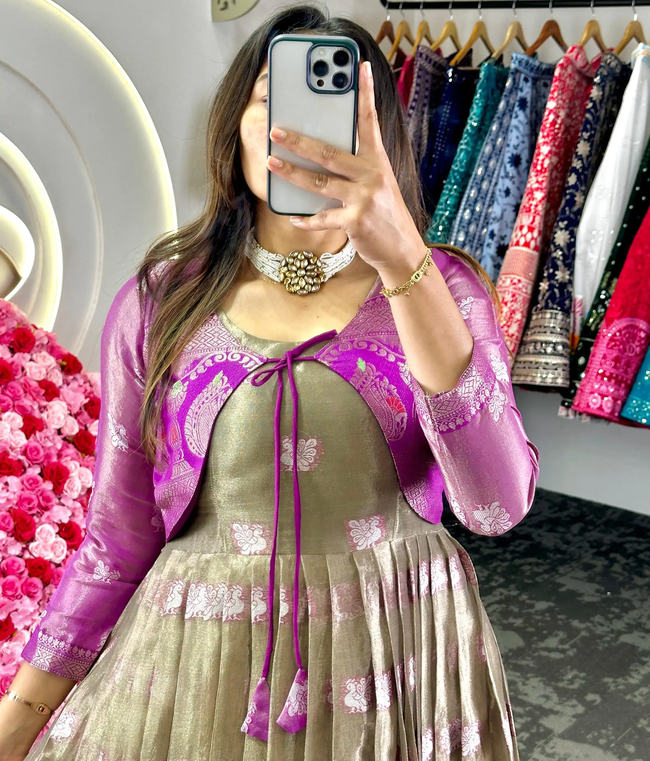 KD 8074 Purple Color Kota Silk Weaving Jacquard With Koti Gown Casual, Party, Wedding, Festive, Events Etc.  Expected Delivery  4-6 Working Days @2099/- Only | Bollywood Gowns, Creative Gowns, Designer Gowns, Embroidered Gowns, Gowns, Party Wear Gowns