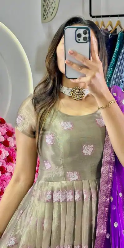 KD 8074 Purple Color Kota Silk Weaving Jacquard With Koti Gown Casual, Party, Wedding, Festive, Events Etc. Expected Delivery 4-6 Working Days @2099/- Only | Bollywood Gowns, Creative Gowns, Designer Gowns, Embroidered Gowns, Gowns, Party Wear Gowns