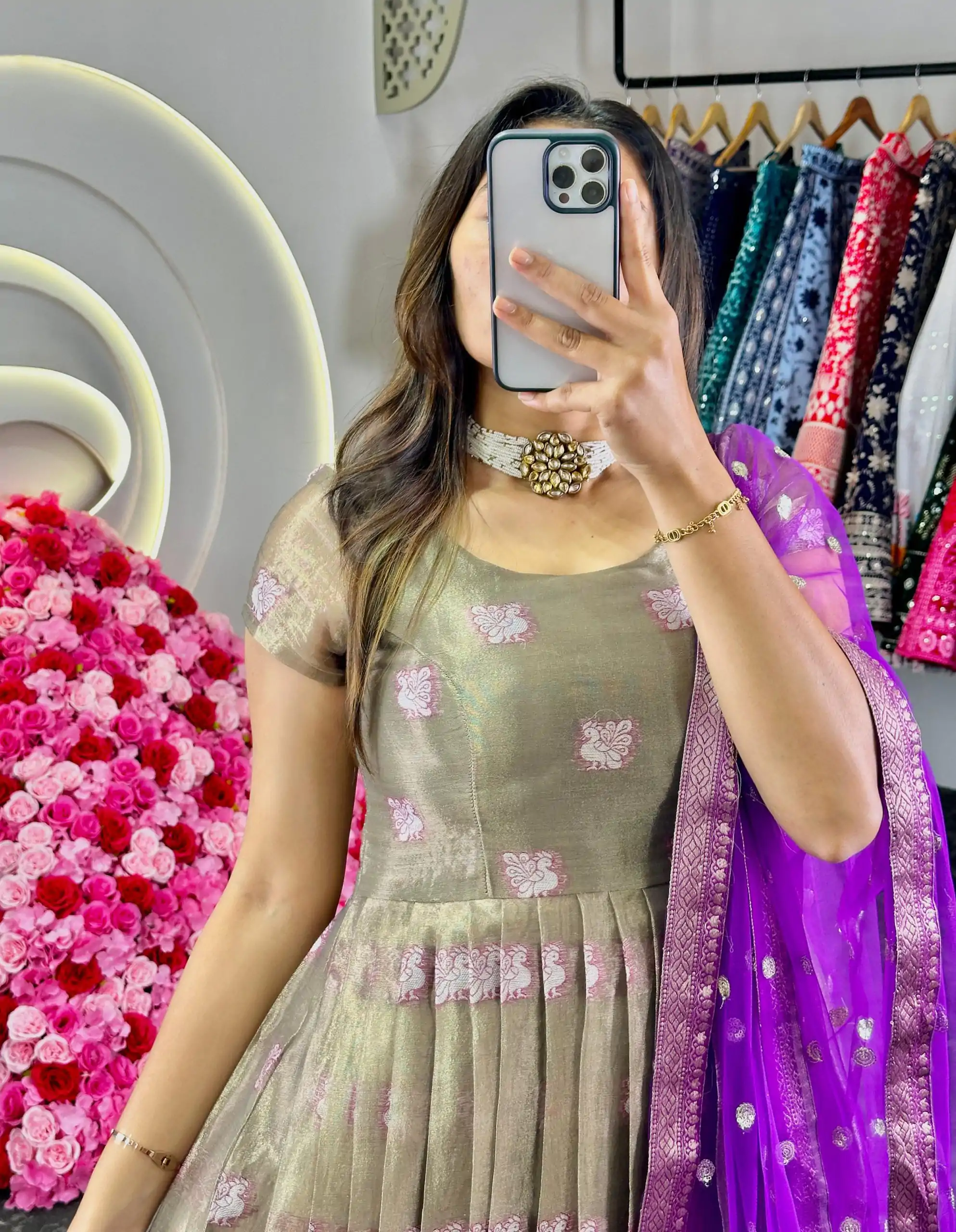 KD 8074 Purple Color Kota Silk Weaving Jacquard With Koti Gown Casual, Party, Wedding, Festive, Events Etc.  Expected Delivery  4-6 Working Days @2099/- Only | Bollywood Gowns, Creative Gowns, Designer Gowns, Embroidered Gowns, Gowns, Party Wear Gowns