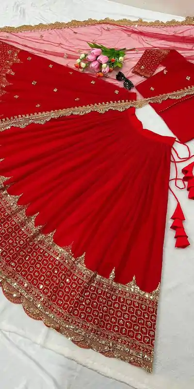 ZF 204 Red Color Faux Georgette Heavy Embroidery Sequence Work Lehenga Choli Wedding, Party, Events Etc. Expected Delivery 4-6 Working Days 1899/- | Creative Lehenga, Bollywood Lehenga, Designer Lehenga, Embroidered Lehenga, Lehenga, Party Wear Lehenga