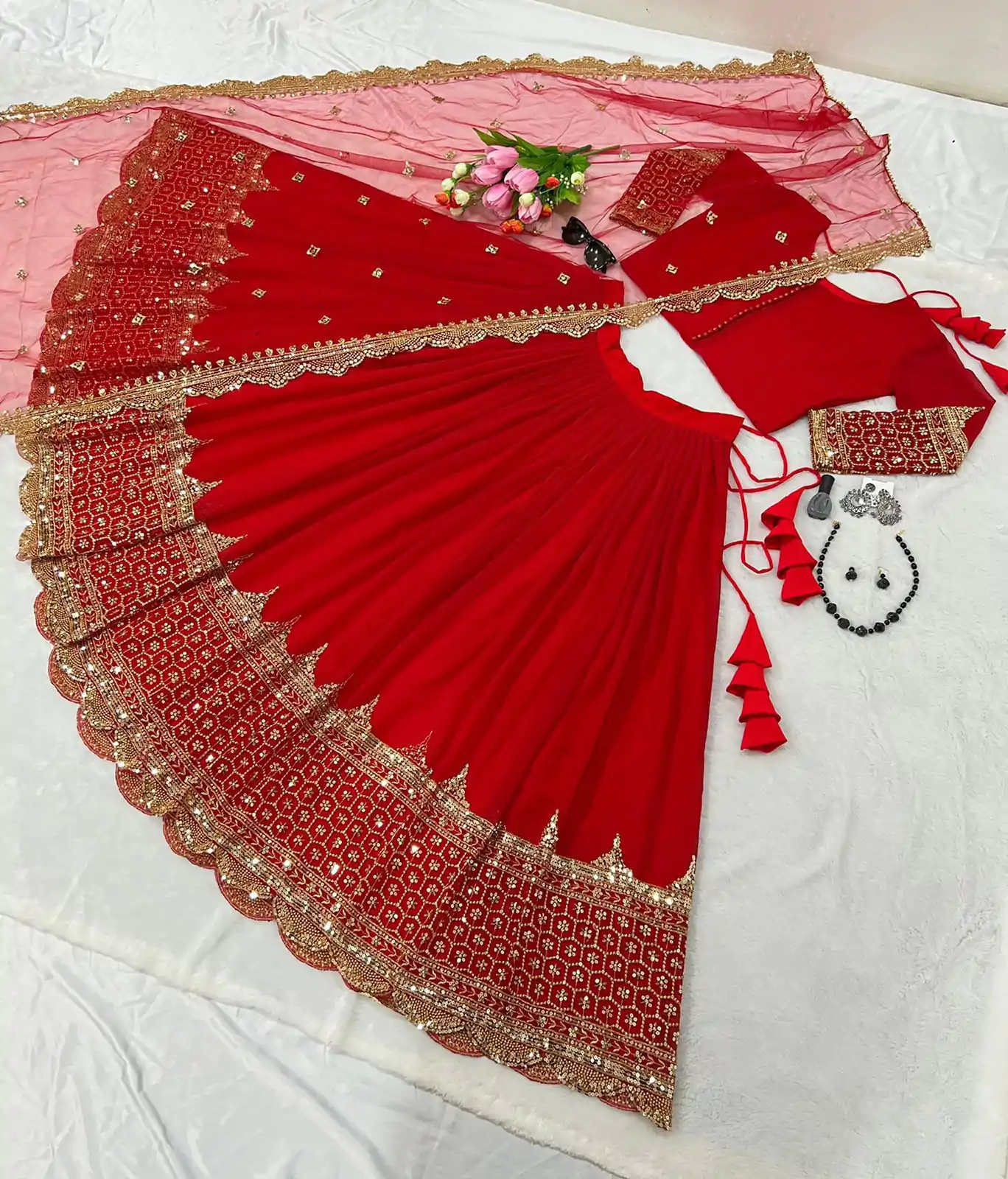 ZF 204 Red Color Faux Georgette Heavy Embroidery Sequence Work Lehenga Choli Wedding, Party, Events Etc. Expected Delivery 4-6 Working Days 1899/- | Creative Lehenga, Bollywood Lehenga, Designer Lehenga, Embroidered Lehenga, Lehenga, Party Wear Lehenga
