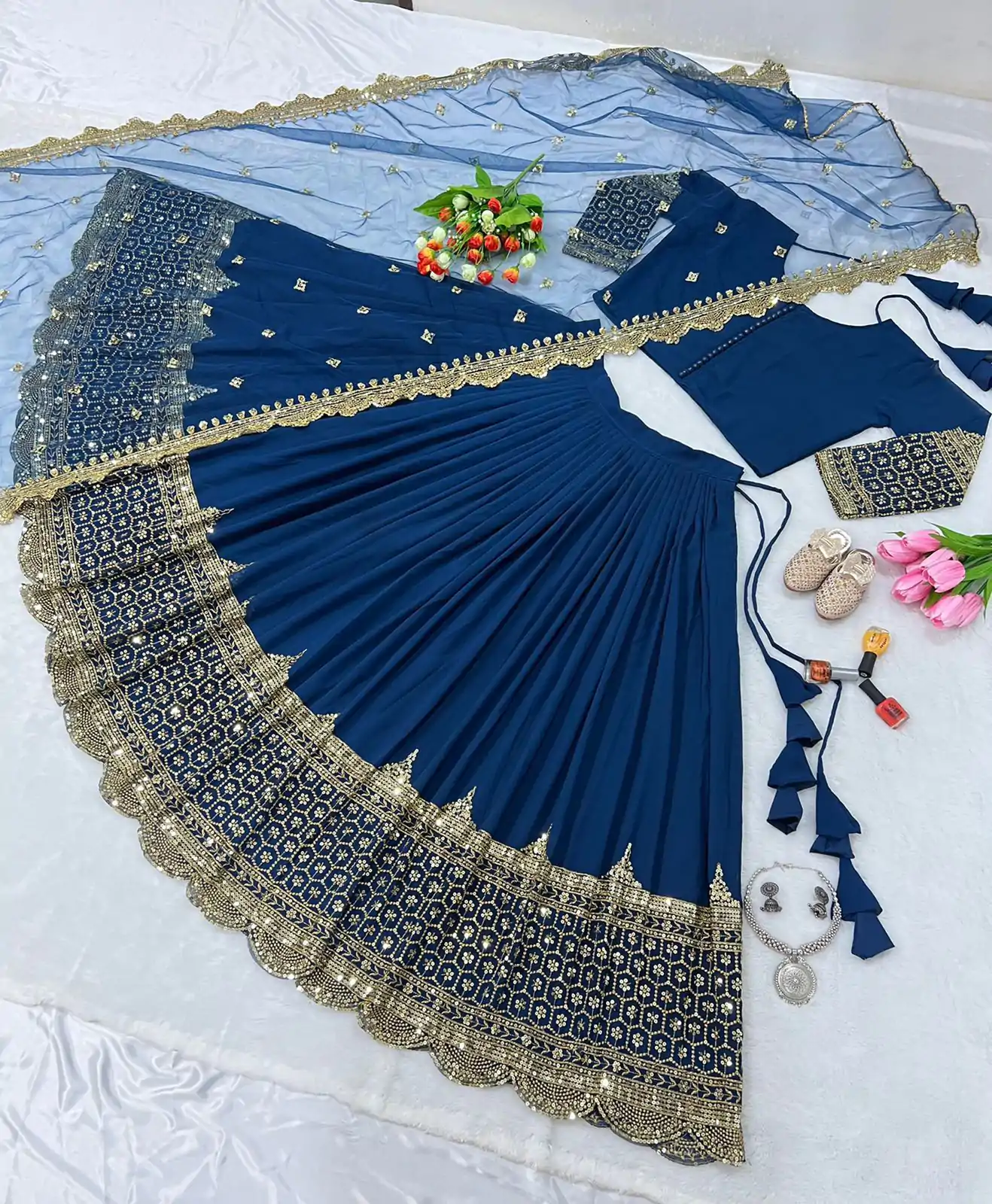 ZF 204 Royal Blue Color Faux Georgette Heavy Embroidery Sequence Work Lehenga Choli Wedding, Party, Events Etc. Expected Delivery 4-6 Working Days 1899/- | Creative Lehenga, Bollywood Lehenga, Designer Lehenga, Embroidered Lehenga, Lehenga, Party Wear Lehenga