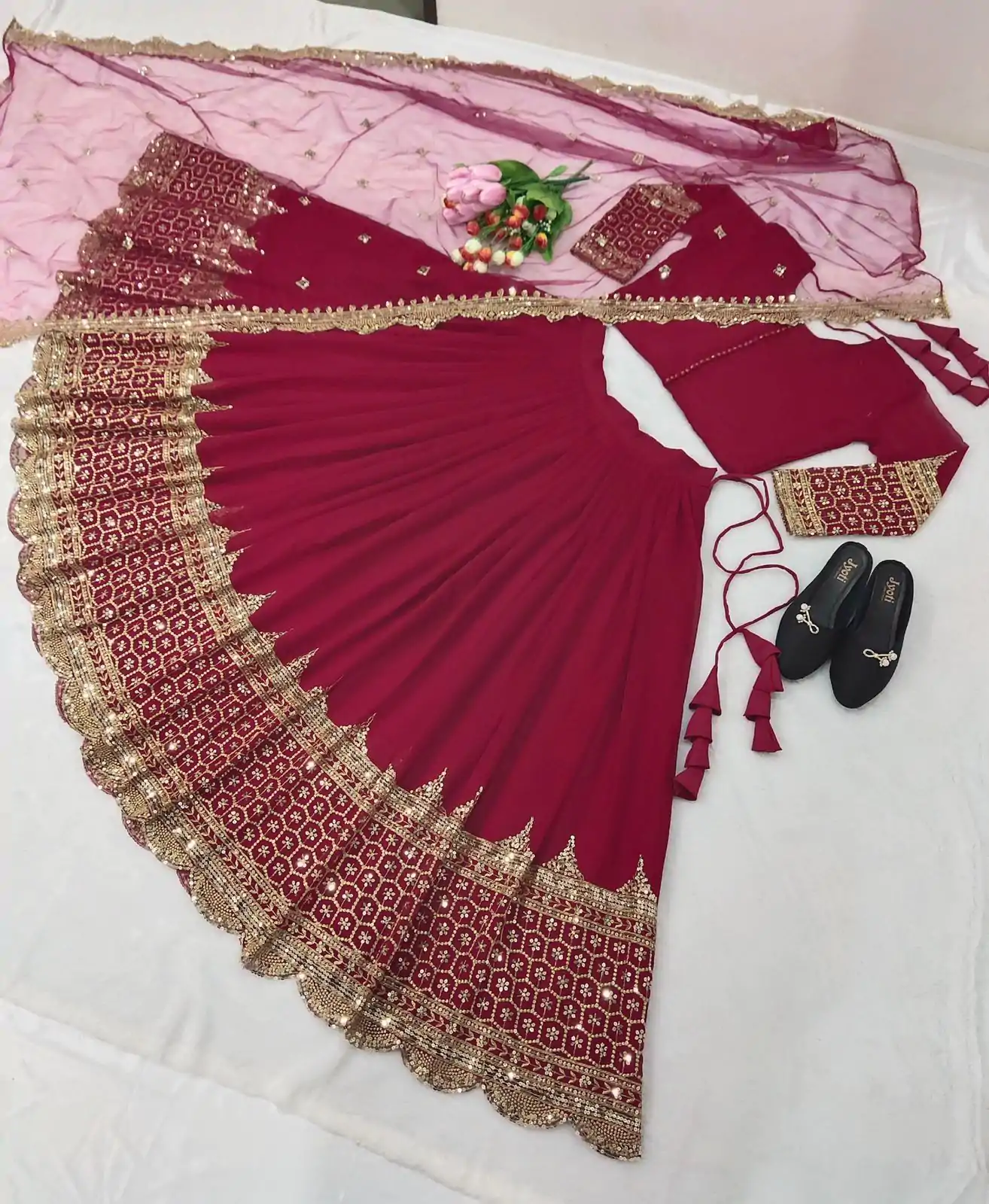 ZF 204 Ruby Color Faux Georgette Heavy Embroidery Sequence Work Lehenga Choli Wedding, Party, Events Etc. Expected Delivery 4-6 Working Days 1899/- | Creative Lehenga, Bollywood Lehenga, Designer Lehenga, Embroidered Lehenga, Lehenga, Party Wear Lehenga