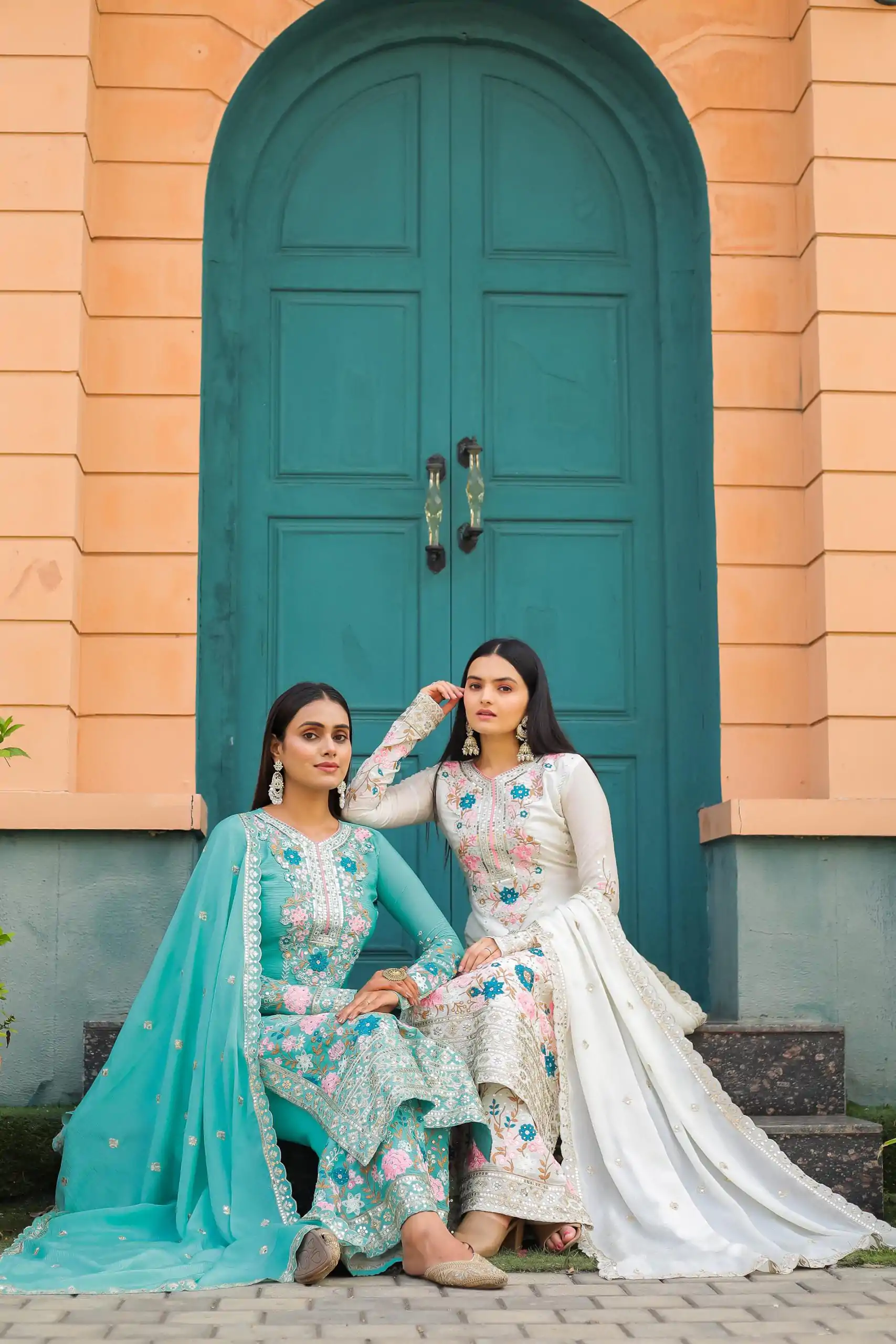 AD 140 White Color Chinon Silk Diamond  Work Sharara Suit Casual, Wedding, Party, Festive, Events Etc. Expected Delivery 4-6 Working Days @2599/- | Casual Suits, Jump Suits, Creative suits, Designer Suits, Palazzo Suits, Party Wear Suits, Patiala Suits, Salwar suit, Straight Suits