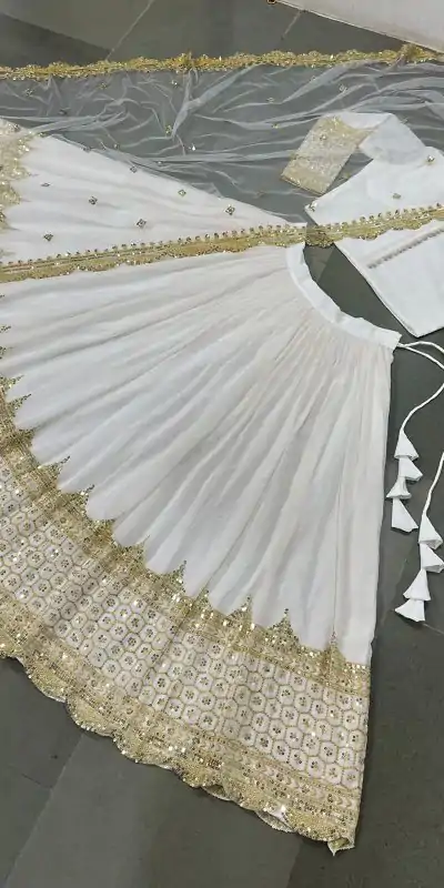 ZF 204 White Color Faux Georgette Heavy Embroidery Sequence Work Lehenga Choli Wedding, Party, Events Etc. Expected Delivery 4-6 Working Days 1899/- | Creative Lehenga, Bollywood Lehenga, Designer Lehenga, Embroidered Lehenga, Lehenga, Party Wear Lehenga