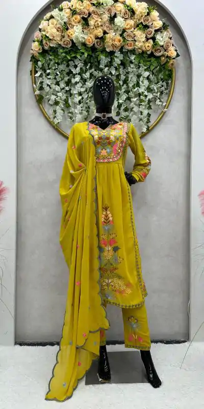 RTC 5541 Yellow Color Georgette Embroidery Real Mirror Salwar Suit Wedding, Party, Festive, Events Etc. Expected Delivery 4-6 Working Days @1599/- | Casual Suits, Jump Suits, Creative suits, Designer Suits, Palazzo Suits, Party Wear Suits, Patiala Suits, Salwar suit, Straight Suits