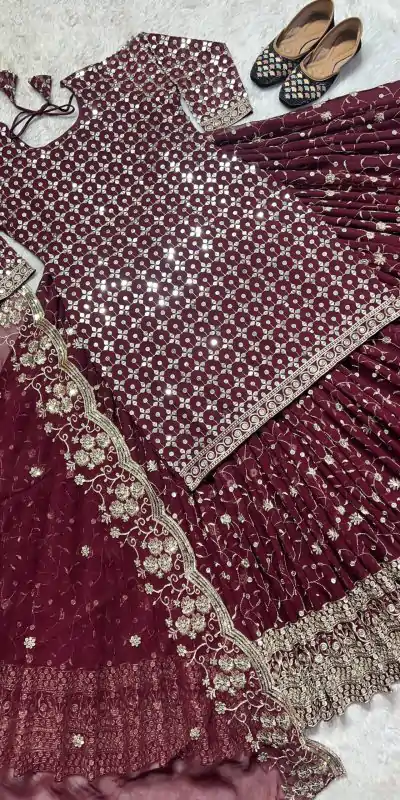 MF 418 Maroon Color Sequence Multi Needle Work Lehenga Choli Wedding, Party, Festive, Events Etc. Expected 4-6 Working Days @2199/- | Casual Suits, Creative suits, Designer Suits, Palazzo Suits, Party Wear Suits, Patiala Suits, Salwar suit, Straight Suits