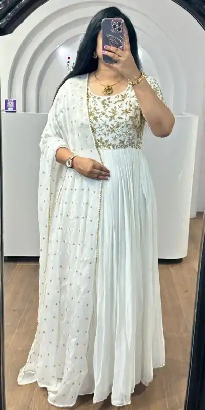 RTC 5725 White Color Chinon Silk Thread Sequence Anarkali Suit Casual, Wedding, Party, Festive, Events. Expected Delivery 4-6 Working Days @1849/- | Anarkali Suits, Bollywood Anarkali, Creative-Anarkali, Designer Anarkali, Embroidered Anarkali, Party Wear Anarkali