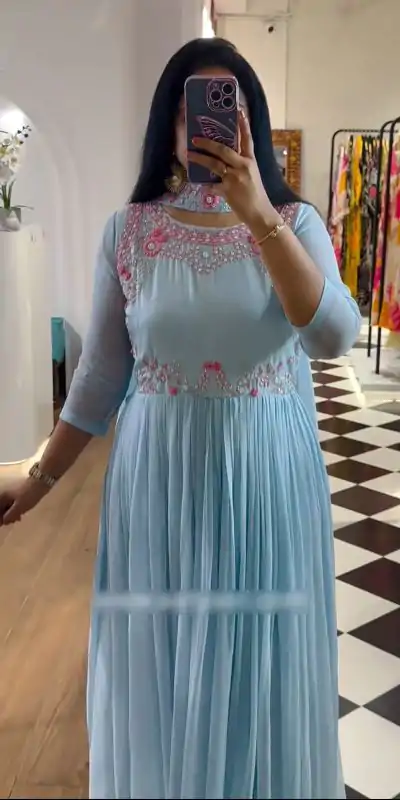 PC 369 Blue Color Fox Georgette Embroidery Sequence Work Gown Casual, Party Wear, Events, Festivals Wear Etc. Expected Delivery 4-6 Working Days @1829/- | Bollywood Gowns, Creative Gowns, Designer Gowns, Embroidered Gowns, Gowns, Party Wear Gowns