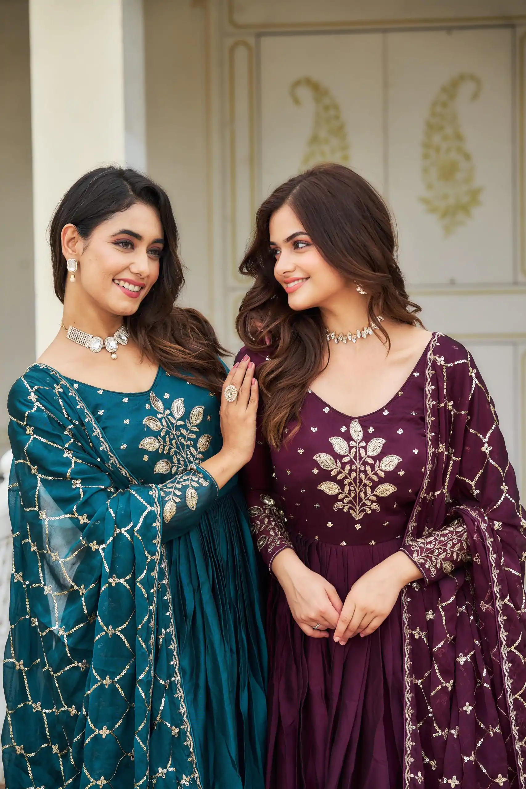 Ram 022 Purple Color Rangoli Sequence Embroidery Gown Casual, Wedding, Festive, Events Expected Delivery 4-6 Working Days @2099/- | Bollywood Gowns, Creative Gowns, Designer Gowns, Embroidered Gowns, Gowns, Party Wear Gowns