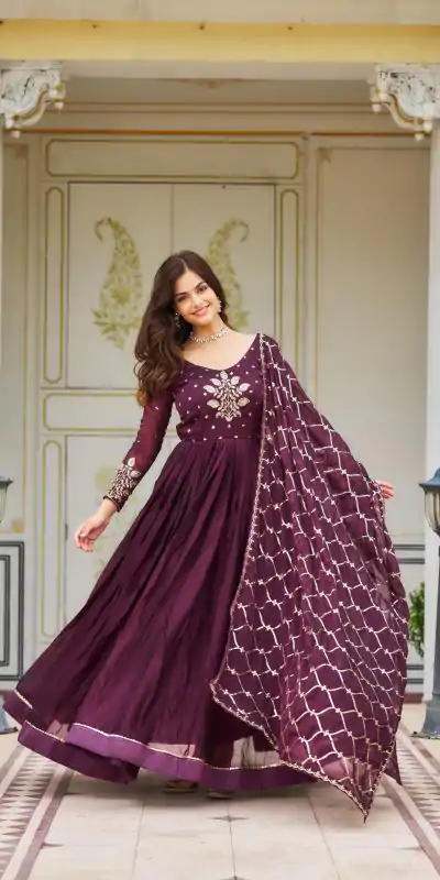 Ram 022 Purple Color Rangoli Sequence Embroidery Gown Casual, Wedding, Festive, Events Expected Delivery 4-6 Working Days @2099/- | Bollywood Gowns, Creative Gowns, Designer Gowns, Embroidered Gowns, Gowns, Party Wear Gowns