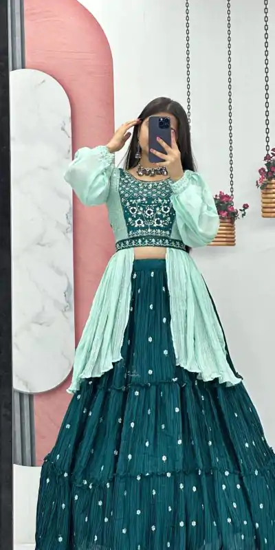 PC 419 Green Color Chinon Real Handwork Lehenga Choli Casual, Party Wear, Events, Festivals Wear Expected Delivery 4-6 Working Days @2629/- | Creative Lehenga, Bollywood Lehenga, Designer Lehenga, Embroidered Lehenga, Lehenga, Party Wear Lehenga