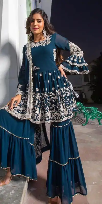 NSR 772 Blue Color Georgette Embroidery Heavy Moti Lace Salwar Suit Casual, Party Festive, Events Etc. Expected Delivery 4-6 Working Days @1999/- | Casual Suits, Jump Suits, Creative suits, Designer Suits, Palazzo Suits, Party Wear Suits, Patiala Suits, Salwar suit, Straight Suits