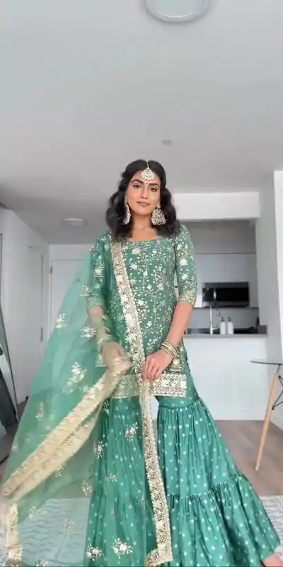 KD 1351 Green Color Satin Thread Sequence Digital Print Salwar Suit Casual, Party, Wedding, Festive, Events Etc.  Expected Delivery 4-6 Working Days @2099/- | Casual Suits, Creative suits, Designer Suits, Palazzo Suits, Party Wear Suits, Patiala Suits, Salwar suit, Straight Suits