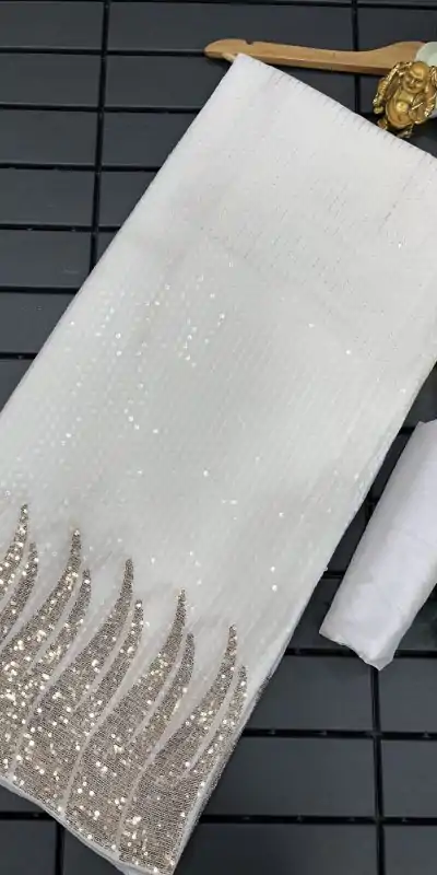 DF 3405 White Full Saree Of Heavy Quality 60 Gram Georgette Saree Casual, Party Wear, Wedding, Events Etc Delivery Expected.4-6 Working Days 1799/- | Embroidered Sarees, Bollywood Sarees, Creative Sarees, Designer Sarees, Ethnic Saree, Modern Digital sarees, Party Wear Sarees, Sarees