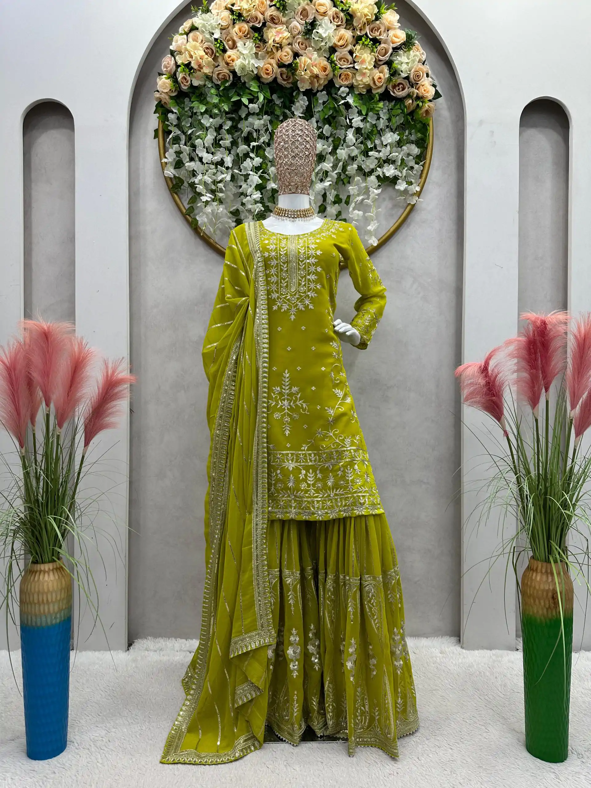 RTC 5723 Mehndi Color Georgette Thread Sequence Salwar Suit Wedding, Party, Festive, Events Etc. Expected Delivery 4-6 Working Days @2549/- | Casual Suits, Jump Suits, Creative suits, Designer Suits, Palazzo Suits, Party Wear Suits, Patiala Suits, Salwar suit, Straight Suits