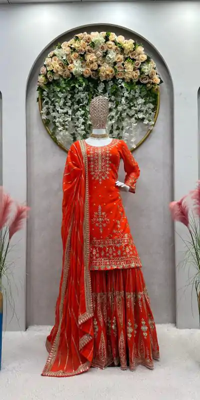 RTC 5723 Orange Color Georgette Thread Sequence Salwar Suit Wedding, Party, Festive, Events Etc. Expected Delivery 4-6 Working Days @1349/- | Casual Suits, Jump Suits, Creative suits, Designer Suits, Palazzo Suits, Party Wear Suits, Patiala Suits, Salwar suit, Straight Suits
