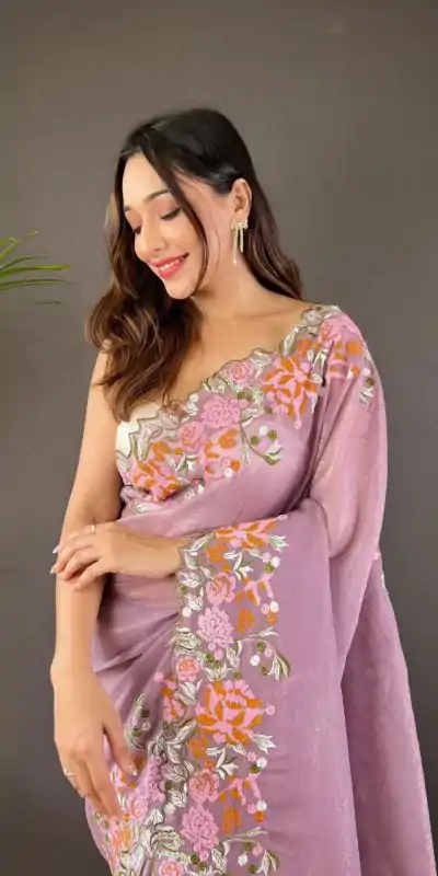 BT 3117 Purple Color Soft Glossy Silk Embroidery Saree Casual, Party Wear, Traditional Wear, Wedding Wear, Events Etc.@1999/- | Bollywood Sarees, Creative Sarees, Designer Sarees, Ethnic Saree, Modern Digital sarees, Party Wear Sarees, Sarees