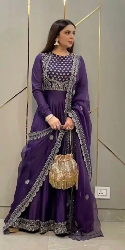 SRK 5057 Violate Color Georgette Sequence Embroidery Gown Casual, Wedding, Party, Festive, Events Etc. Expected Delivery 4-6 Working Days @1899/- | Bollywood Gowns, Creative Gowns, Designer Gowns, Embroidered Gowns, Gowns, Party Wear Gowns